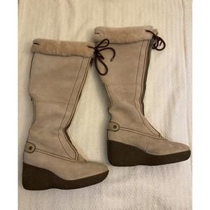 Cole Haan women's off white suede tall knee high boots wedge Size 9 D18000